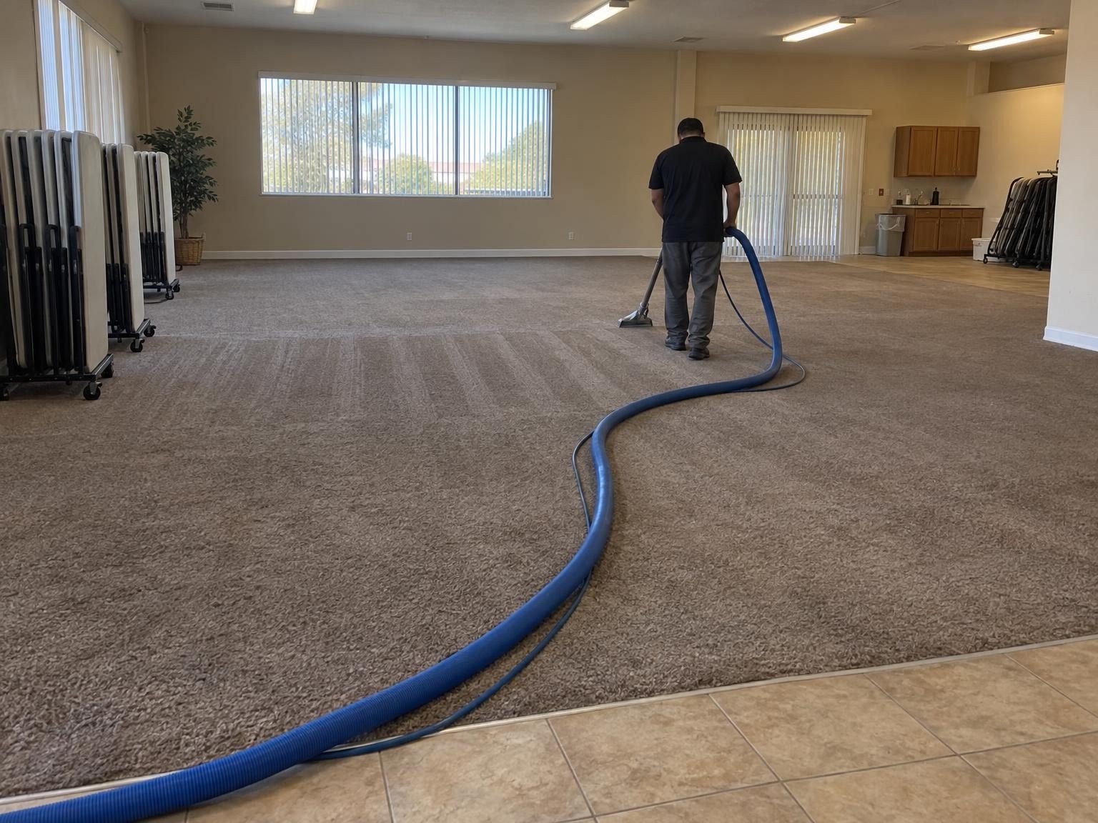 Steam cleaning the carpet of a fellowship hall